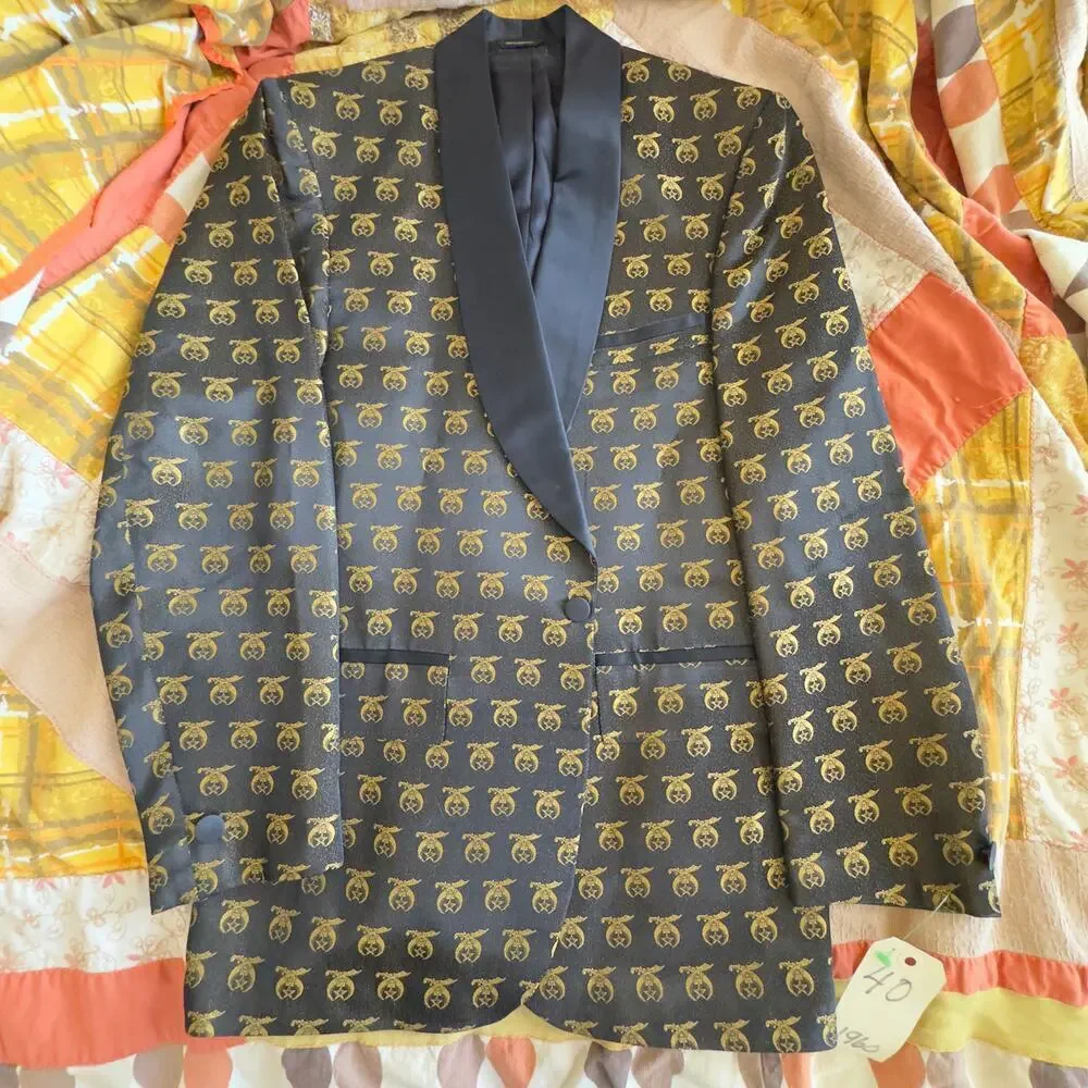 Vintage 1960s Shriners Lounge Tuxedo Blazer Smoking Dinner Jacket 40R, 44L